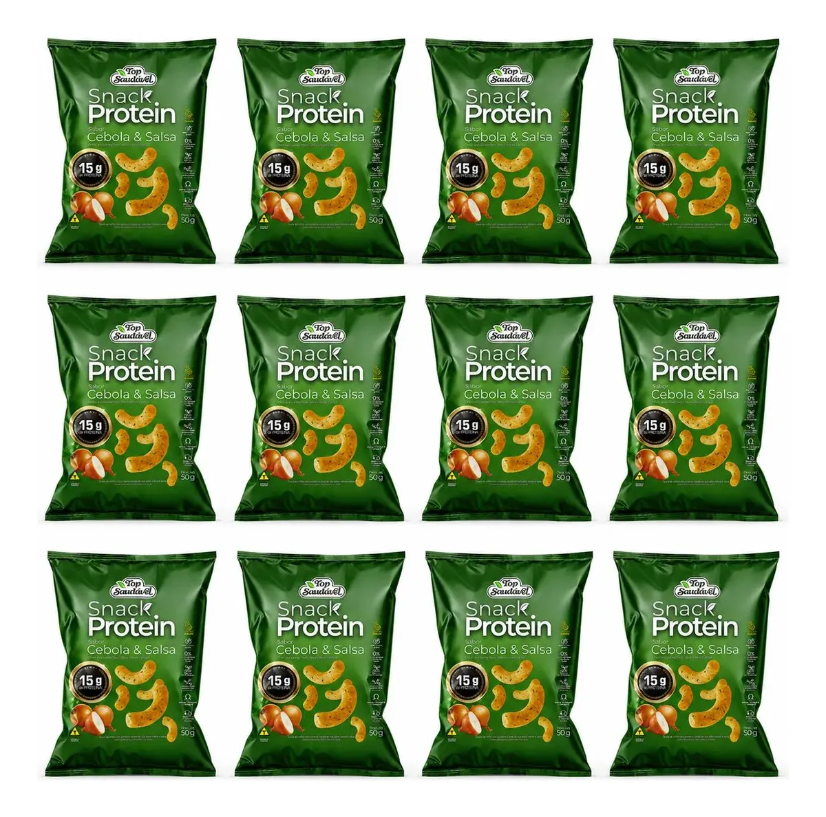 Kit 12 Snack Proteico Cebola Salsa 15g Proteína Saudável 50g