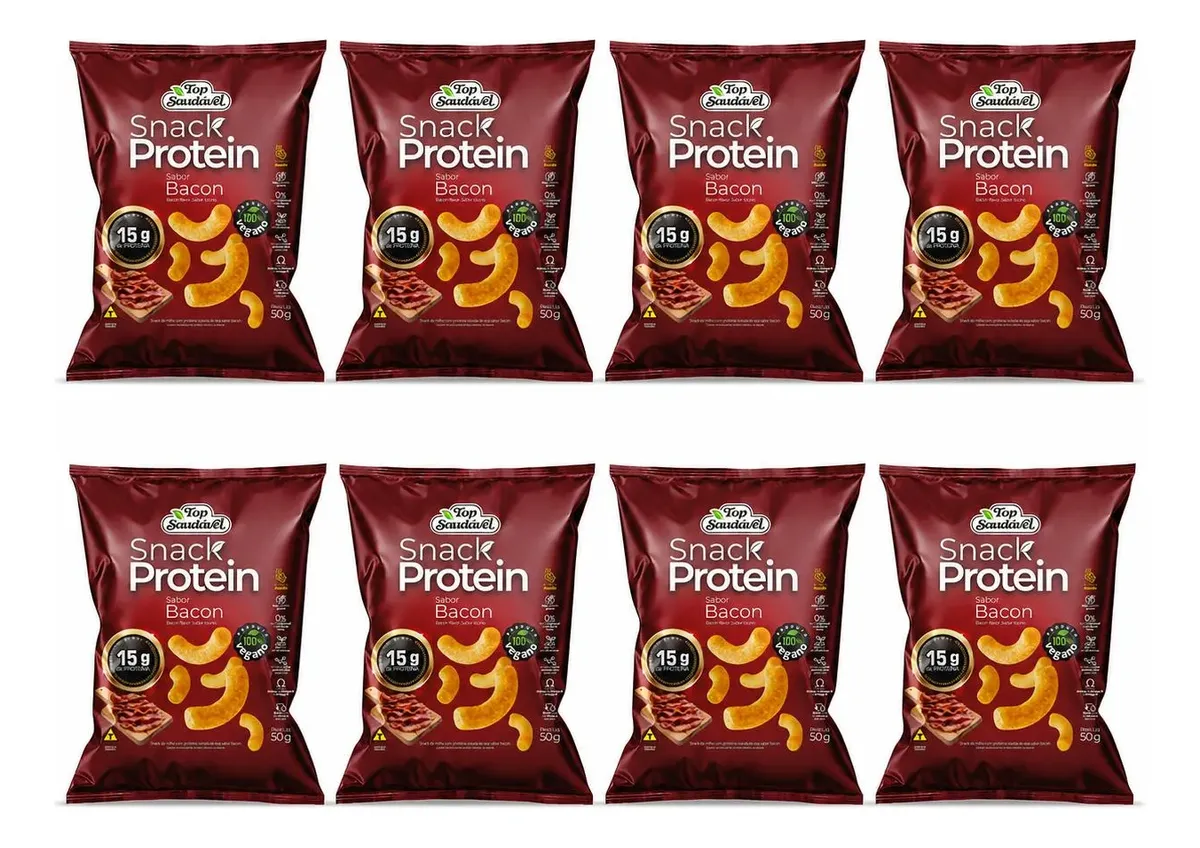 Kit 8 Snack Proteico Bacon 15g Proteína Vegano 50g