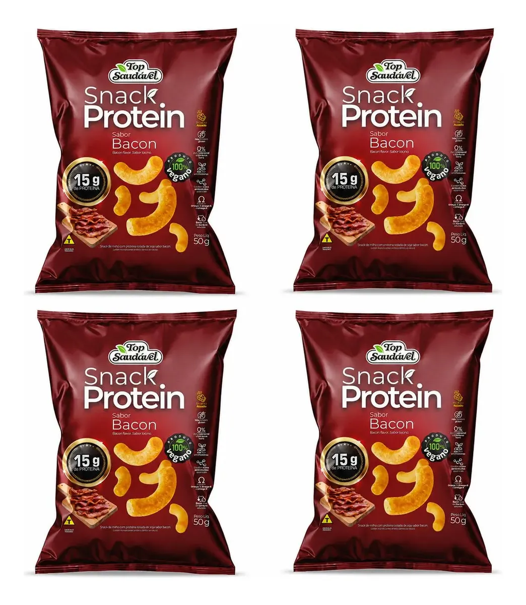 Kit 4 Snack Proteico Bacon 15g Proteína Vegano 50g